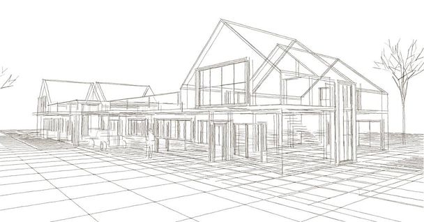 cottage town townhouses architectural concept 3D illustration - Photo, Image