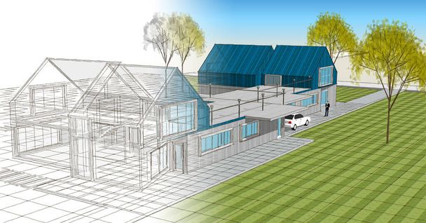 cottage town townhouses architectural concept 3D illustration - Fotoğraf, Görsel