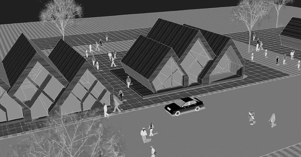cottage town townhouses architectural concept 3D illustration - Fotoğraf, Görsel