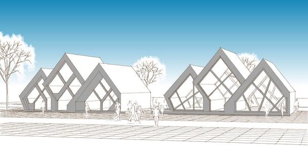 cottage town townhouses architectural concept 3D illustration - Foto, Imagem