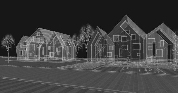 cottage town townhouses architectural concept 3D illustration - Photo, Image