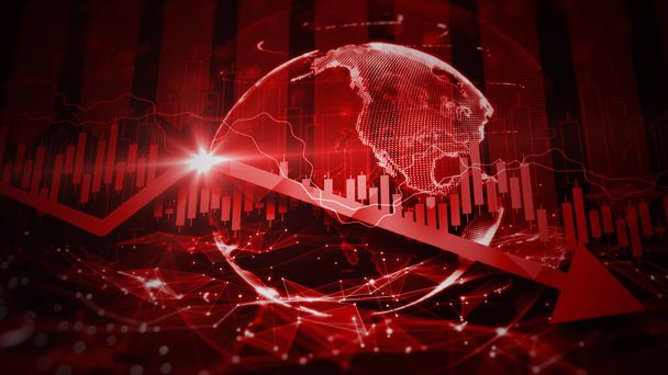Recession global market crisis stock red price drop arrow down chart fall, Stock market exchange analysis business and finance, Money losing inflation deflation, Investment loss crash, 3d rendering - Foto, Bild