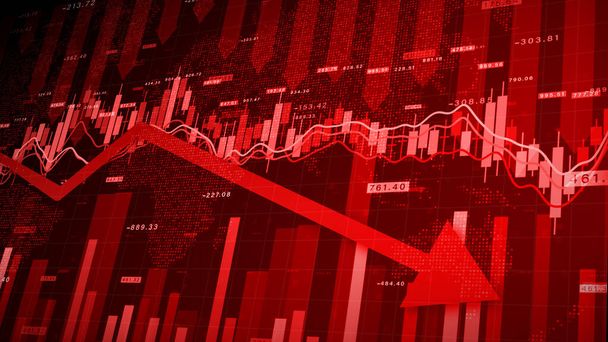Recession Global Market Crisis Stock Red Price Drop Arrow Down Chart Fall, Stock Market Exchange Analysis Business And Finance, Inflation Deflation Investment Abstract Red Background 3d rendering - Foto, imagen