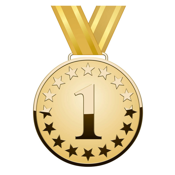 Golden star medal with ribbon on white background - Vettoriali, immagini