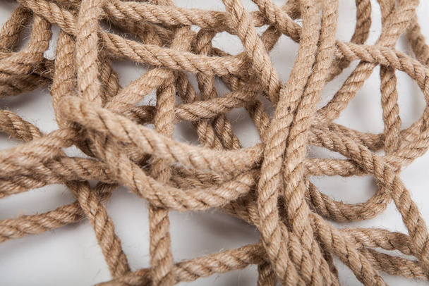 Natural fiber rope on a white background. - Foto, imagen