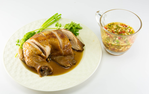 Boiled Chicken with Fish Sauce and spring onion - Photo, Image