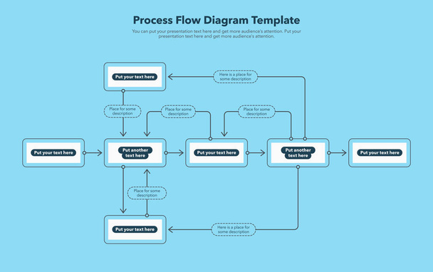 Eenvoudige moderne template voor processtroomdiagram - blauwe versie. Vlakke vormgeving, makkelijk te gebruiken voor uw website of presentatie. - Vector, afbeelding