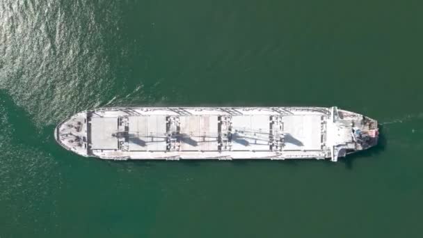 Kuru kargo gemisinin havadan aşağı görüntüsü. Gemi lojistik ve ulaşım sektörü. - Video, Çekim
