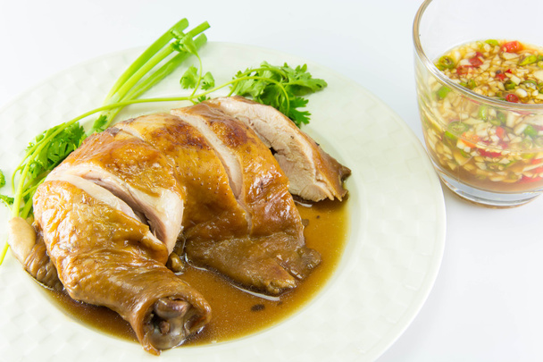 Boiled Chicken with Fish Sauce and spring onion - Photo, Image