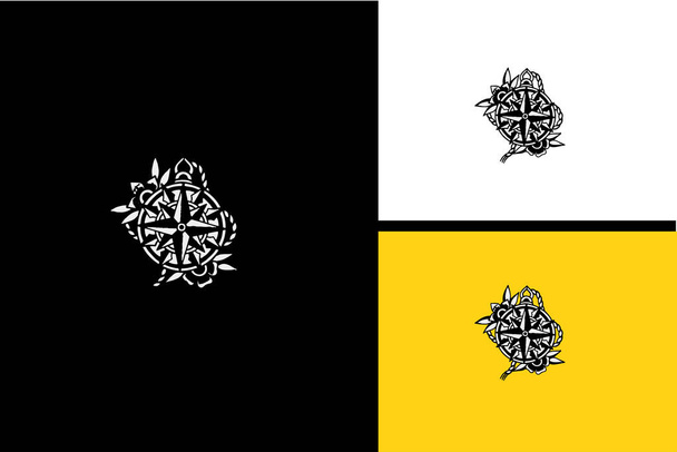compas y vector de logotipo de la flor blanco y negro - Vector, imagen