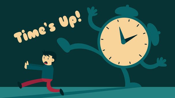 Illustration vector graphic of businessman running from giant clock. Describe a deadline in business schedule.  - Vektor, Bild