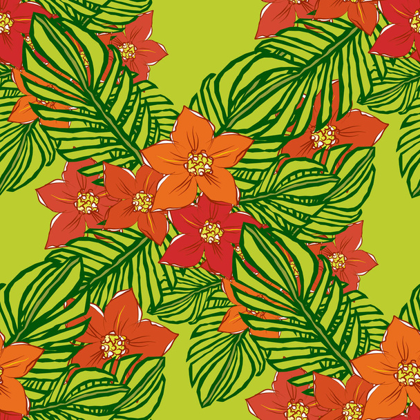  Decorative flowers narcissist for design. Ornament from flowers and leaves on a green background. Floral seamless pattern. Vector illustration. - Vector, Image