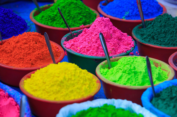 Colorful powder paints in a market in Nepal - Photo, Image
