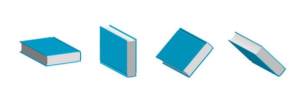 Set of closed blue books in different positions for bookstore - Vector, Image