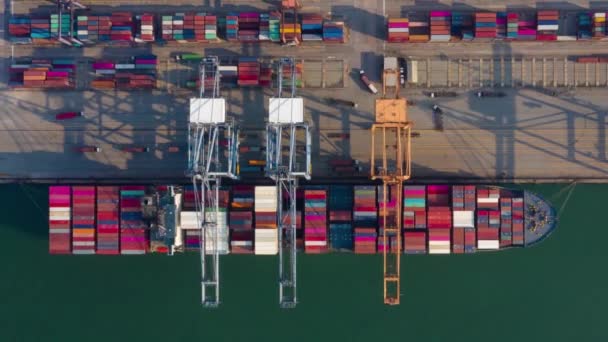 4K time lapse aerial view shot of Commercial port export import goods top view drone over container - Video, Çekim