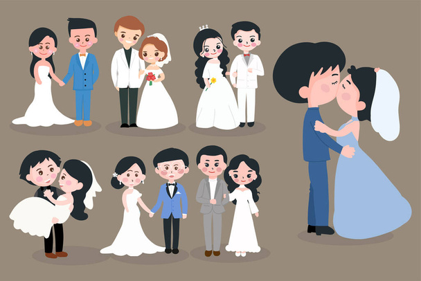 Amour et heureux couple illustration vectorielle de mariage de l'homme et la femme vient de se marier pour modèle de conception de carte de vœux.  - Vecteur, image