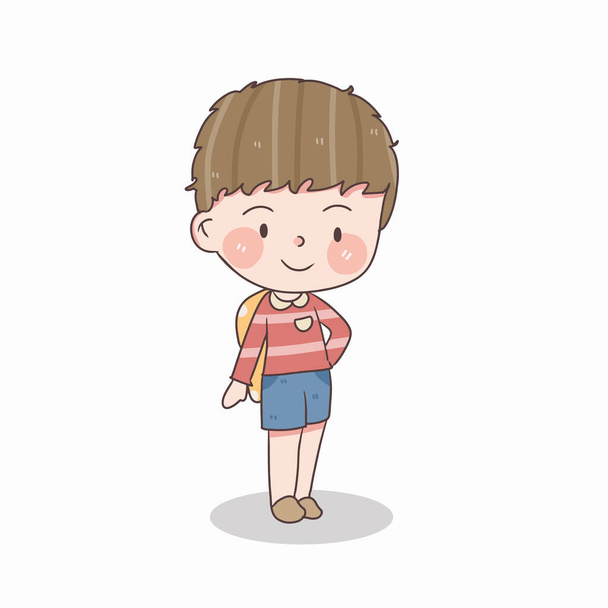 cute little boy student with school bag and standing, vector and illustration  - Vettoriali, immagini
