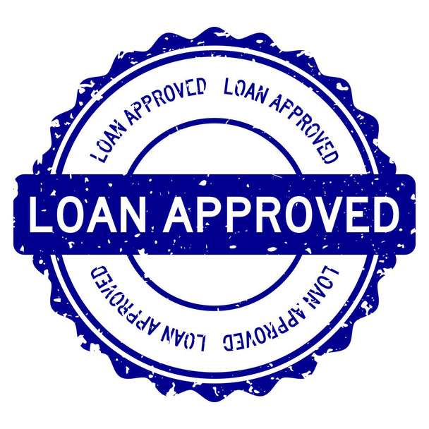 Grunge azul empréstimo aprovado palavra redonda selo de borracha no fundo branco - Vetor, Imagem