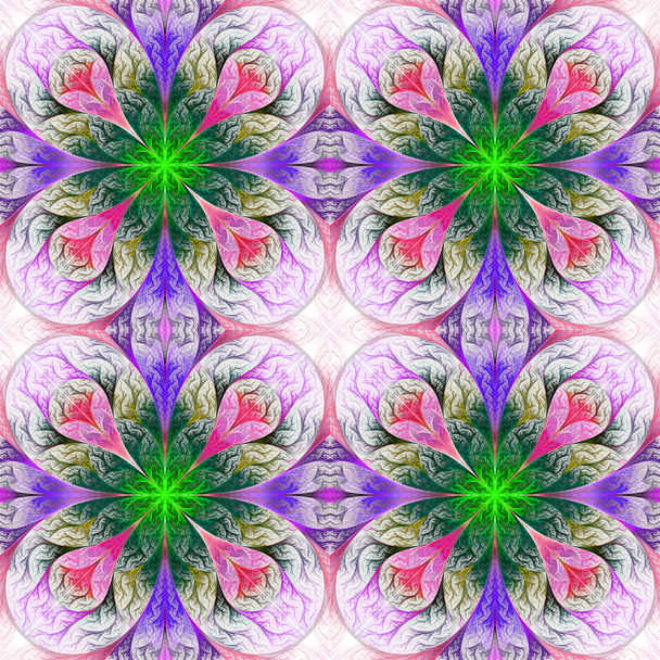Pattern from four fractals  in pink, blue and green. Computer ge - Photo, Image