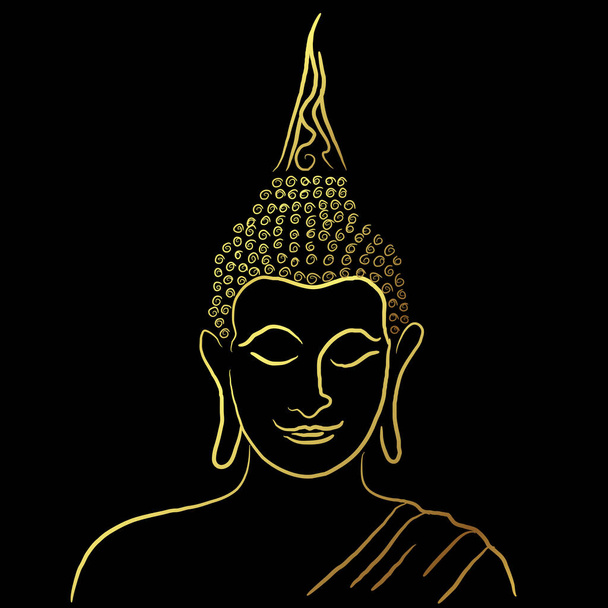 Bouddha doré dessin vectoriel peinture ligne sur fond noir - Vecteur, image