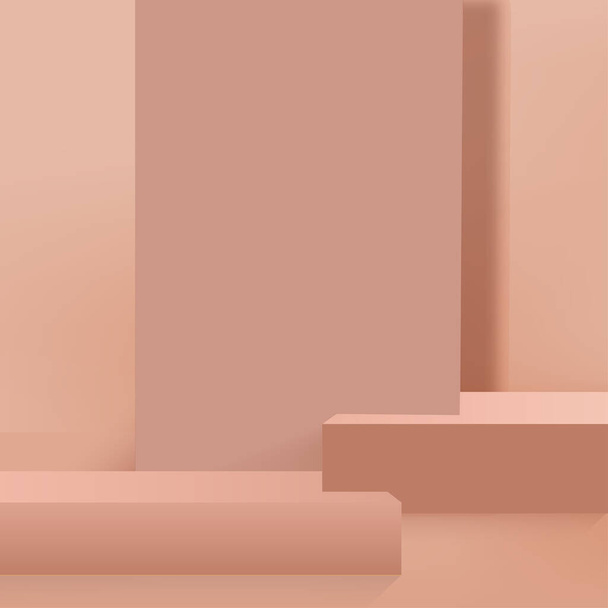 3d cream color podium and minimal cream color wall scene. 3d podium minimal abstract background. Vector illustration - Wektor, obraz