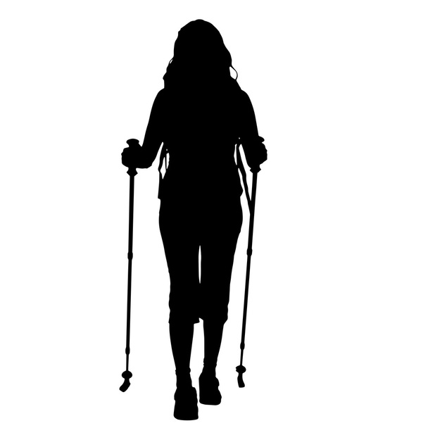 Vrouw met stokjes Nordic walking - Vector, afbeelding