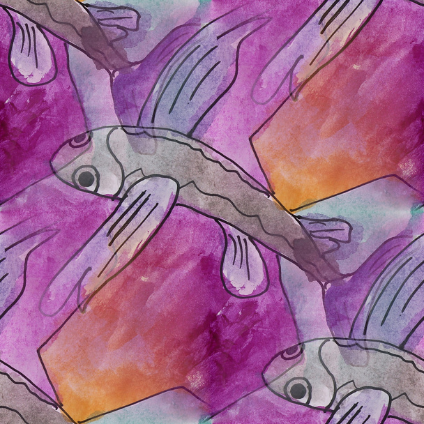 художня безшовна риба сучасна текстура акварель незвичайна стіна
 - Фото, зображення