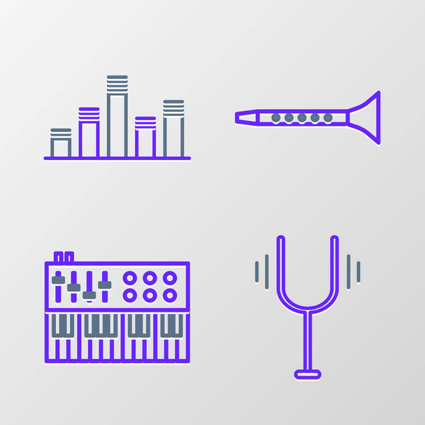 Set line Musical tuning fork, synthesizer, Clarinet and equalizer icon. Vector - Vetor, Imagem