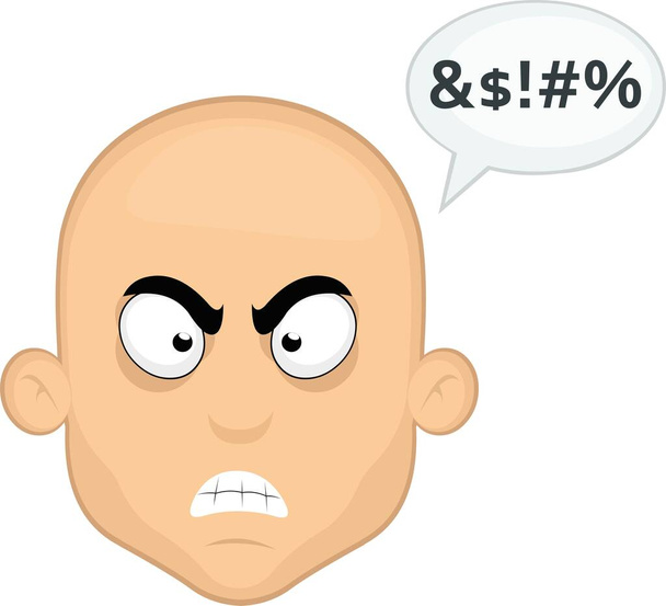 Vector illustration of the face of a bald man cartoon with an angry expression and a bubble of dialogue with a text of insult - Vettoriali, immagini