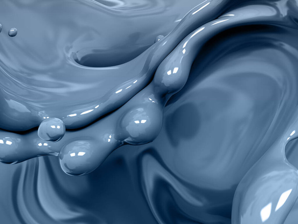 Splashing blue wave, paint or liquid, abstract swirl background, 3d rendering - Photo, image