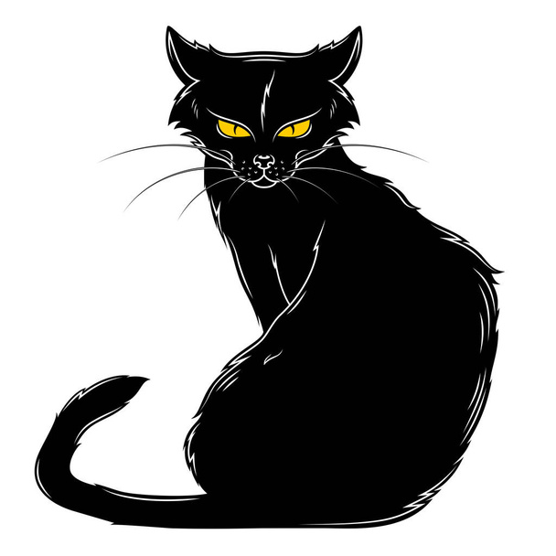 Musta kissa vektori suunnittelu, epäonninen musta kissa, noita maskotti Halloween. - Vektori, kuva