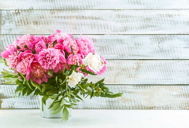 close up view of nice fresh pink peonies with space for text - Фото, зображення