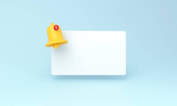 Notification bell icon and Empty reminder pop up on blue background. 3D rendering. - Fotoğraf, Görsel