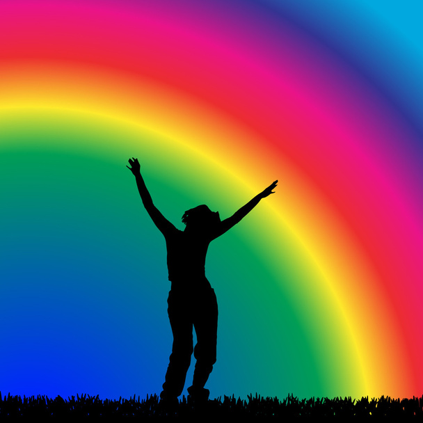 虹の上を踊っている女性 - ベクター画像