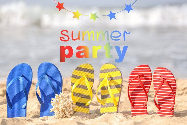 Advertisement banner for summer party with flip-flops - Fotoğraf, Görsel