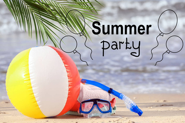 Advertisement banner for summer party with beach accessories - Photo, Image