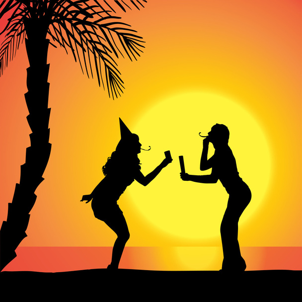 Women dancing on a beach. - Vector, Image
