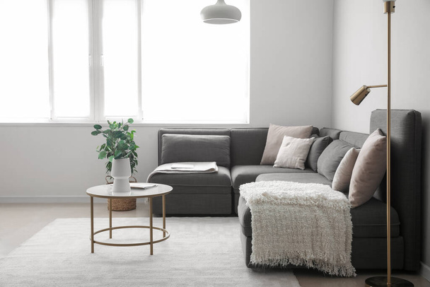 Interno del moderno soggiorno con divano e tavolo nero - Foto, immagini