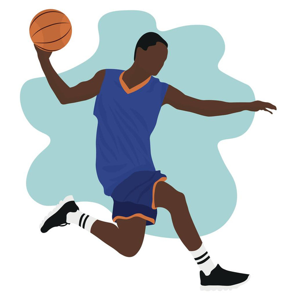 Стрибки афроамериканським баскетболістом на білому фоні - Вектор, зображення
