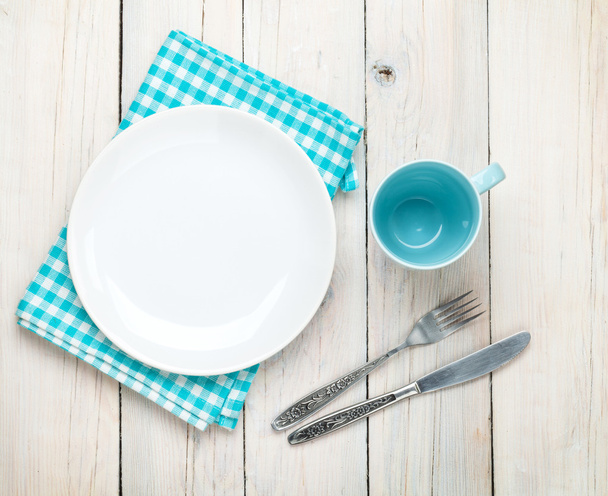 Empty plate, cup and silverware - Photo, Image