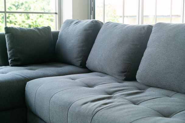 close up empty grey fabric sofa decoration in a room - Фото, зображення
