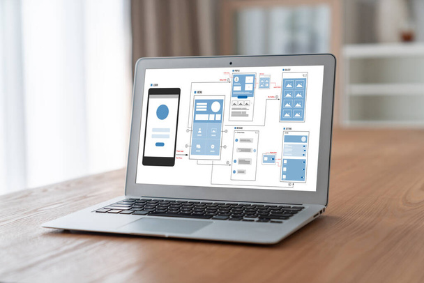 UX UI suunnitteluprosessi modish mobiilisovellus ja verkkosivuilla. Luova prototyyppi langaton ammatillinen sovelluskehittäjä . - Valokuva, kuva