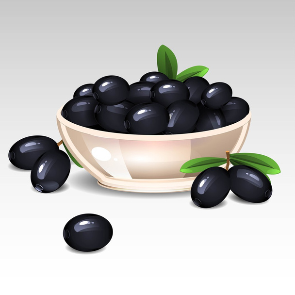 Aceitunas negras en un plato
 - Vector, imagen