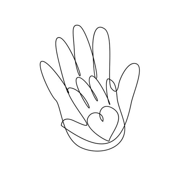 Baby child love holding adult hands continuous line drawing. Vector illustration on white background - Vektor, obrázek