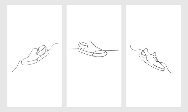 set collection Vector illustration of sneakers sports shoes in a continuous one line isolated white background - Vektori, kuva