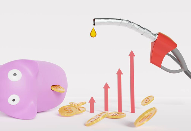 3D of fuel price crisis. Oil price rising concept. - Fotoğraf, Görsel