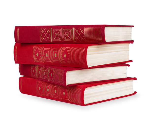 stack of vintage red books on white isolation - Photo, Image