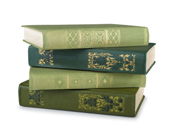 stack of vintage books in a green cover on a white background - Photo, Image