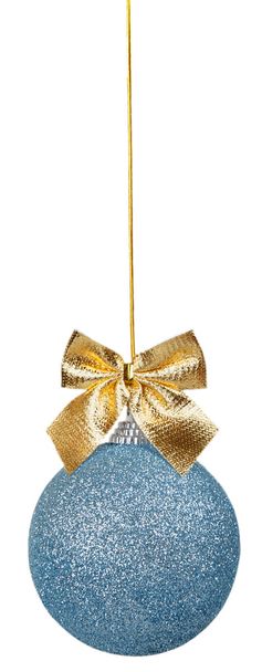 Blue Christmas ball with golden bow - Photo, Image