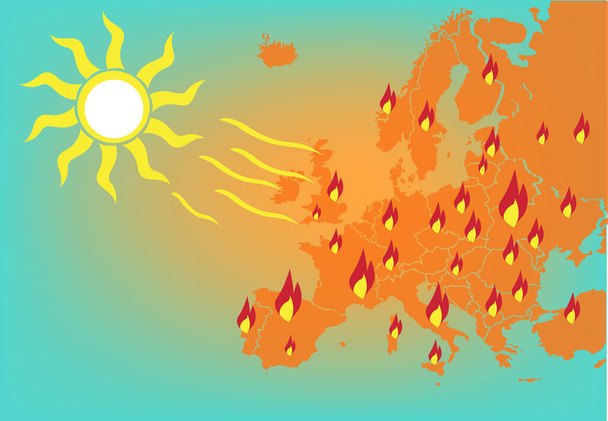 "Europe Heat Wave or Forest Fires Concept". Стол Clip Art. - Вектор,изображение